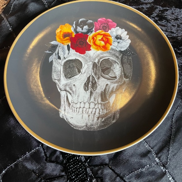 HARVEST GREEN STUDIO Porcelain Floral Skull Decorative Plate Day Of The Dead - Picture 10 of 10